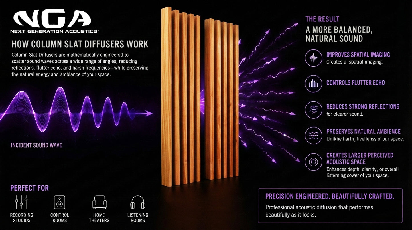 Column Slat Diffusers (Pair) | Premium Wood Sound Diffuser Set - Red Mahogany