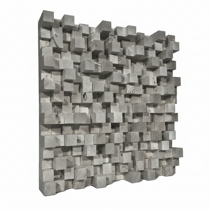 A square wooden Skyline Diffuser made of many raised and recessed gray wood blocks with visible grain, shown on a plain white background.